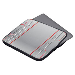 Metallic silver geometric design red accent laptop sleeve