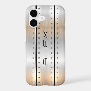Metallic silver geometric modern design iPhone 17 case