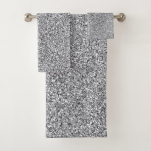Metallic Silver Glitter Bath Towel Set