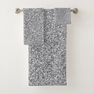 Metallic Silver Glitter Bath Towel Set