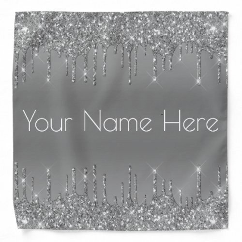 Metallic Silver Glitter Dripping Icing Custom Name Bandana