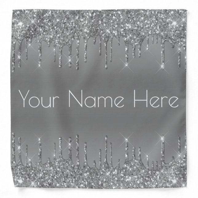 Metallic Silver Glitter Dripping Icing Custom Name Bandana (Front)