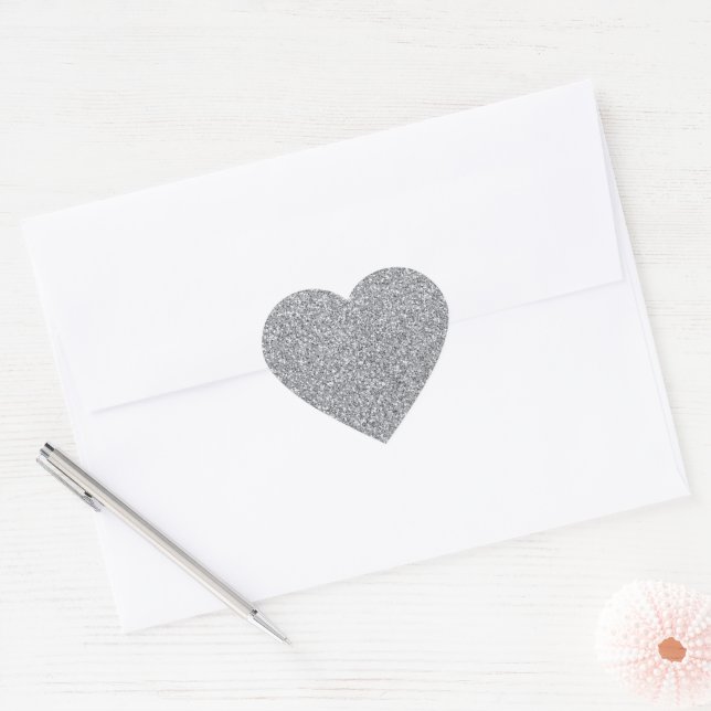 Metallic Silver Glitter Heart Sticker (Envelope)