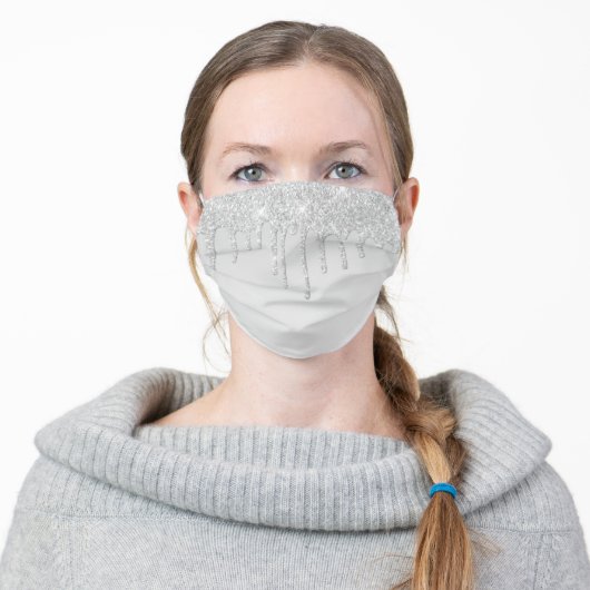 Metallic Silver Glitter Melt Platinum Icing Drip Adult Cloth Face Mask (Worn)