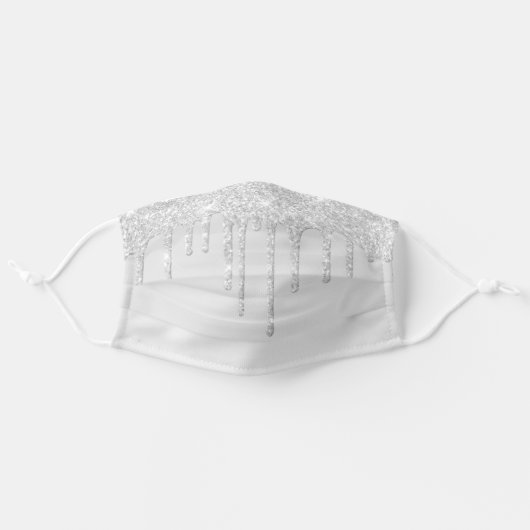 Metallic Silver Glitter Melt Platinum Icing Drip Adult Cloth Face Mask (Front, Unfolded)