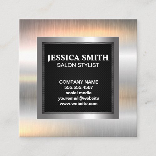 Metallic Silver Glossy Border  Black Mesh Square Business Card