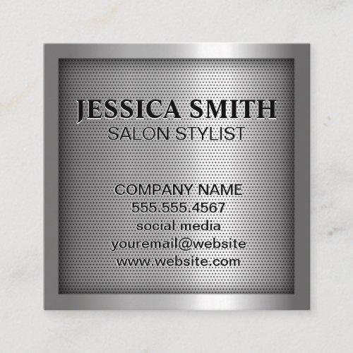 Metallic Silver Glossy Grill Pattern Square Business Card