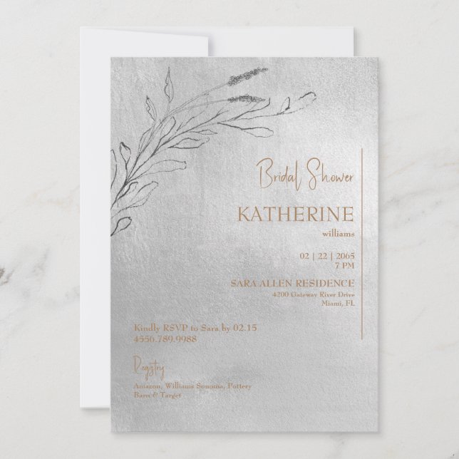 Metallic Silver & Gold Bridal Shower Invitation (Front)