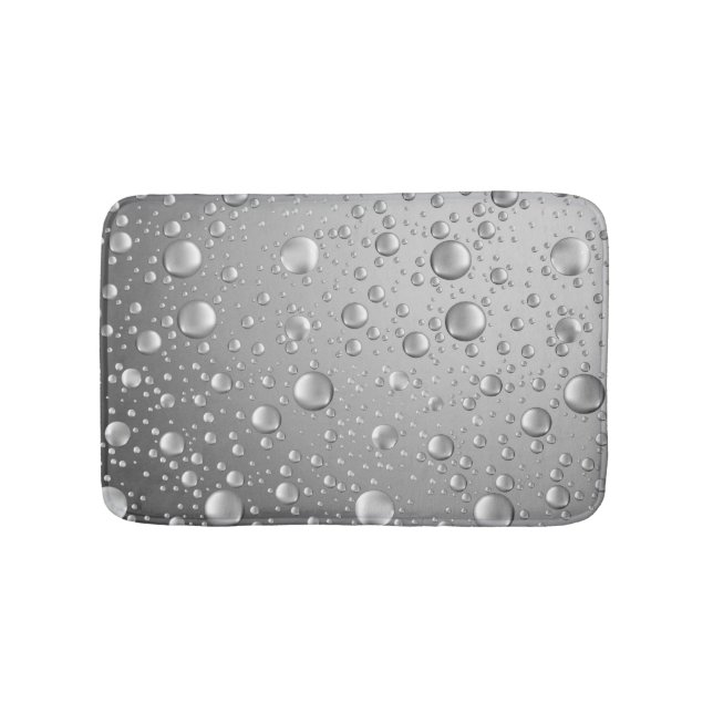 Metallic Silver Gray Abstract Rain Drops Bath Mat (Front)