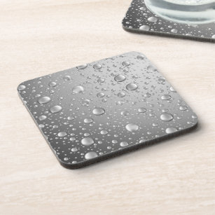 Metallic Silver Gray Abstract Rain Drops Beverage Coaster