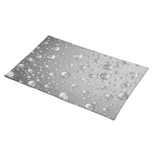 Metallic Silver Gray Abstract Rain Drops Cloth Placemat