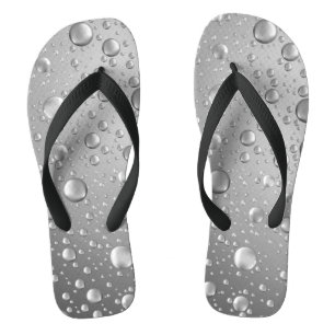 Metallic Silver Gray Abstract Rain Drops Flip Flops