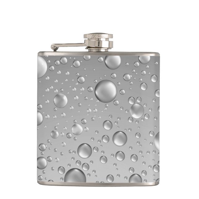 Metallic Silver Gray Abstract Rain Drops Hip Flask (Front)