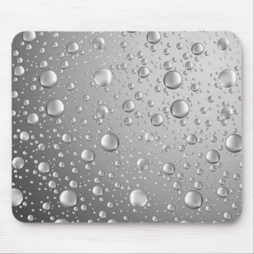 Metallic Silver Gray Abstract Rain Drops Mouse Pad