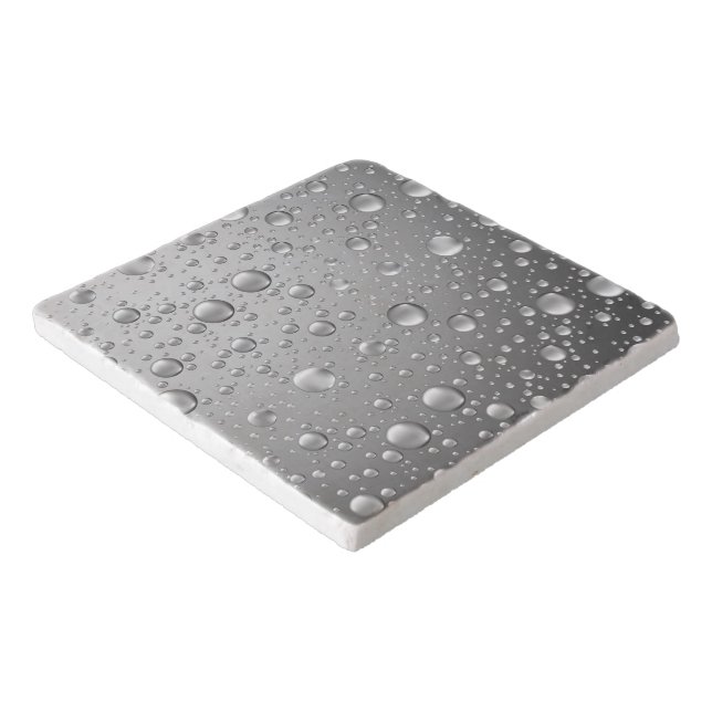 Metallic Silver Gray Abstract Rain Drops Trivet (Corner)