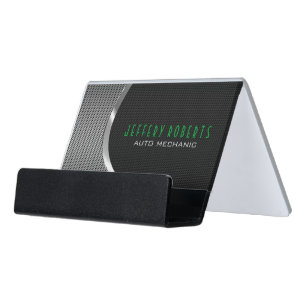 Metallic Silver Gray And Black Auto Professional Desk Business Card Holder