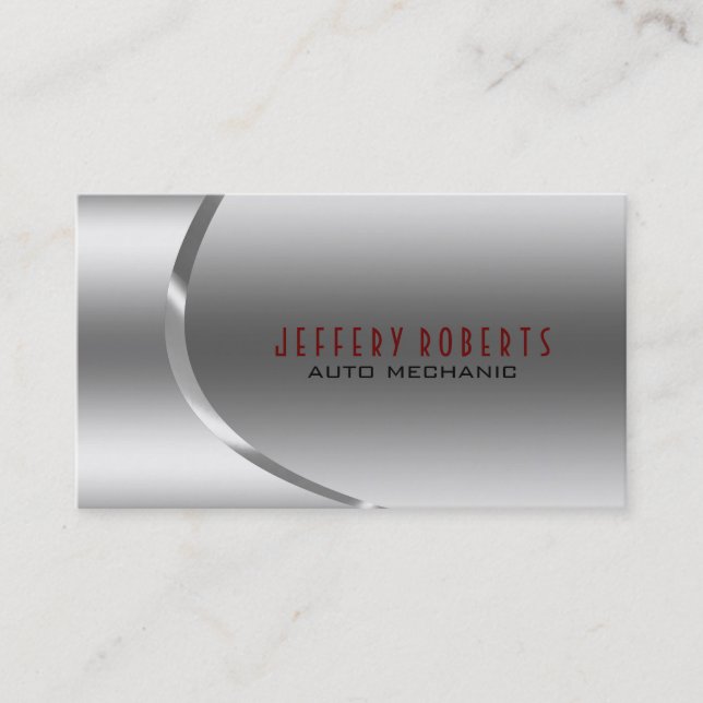 Metallic Silver Gray Auto Professional Mechanic Business Card (Front)