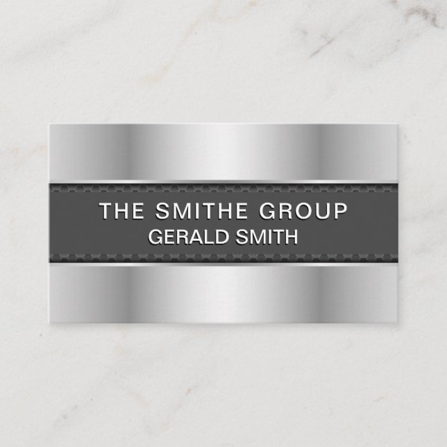 Metallic Silver Gray Banner Business Card (Front)