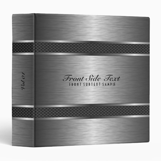 Metallic Silver Gray Brushed Aluminum Look 3 Ring Binder (Front/Spine)
