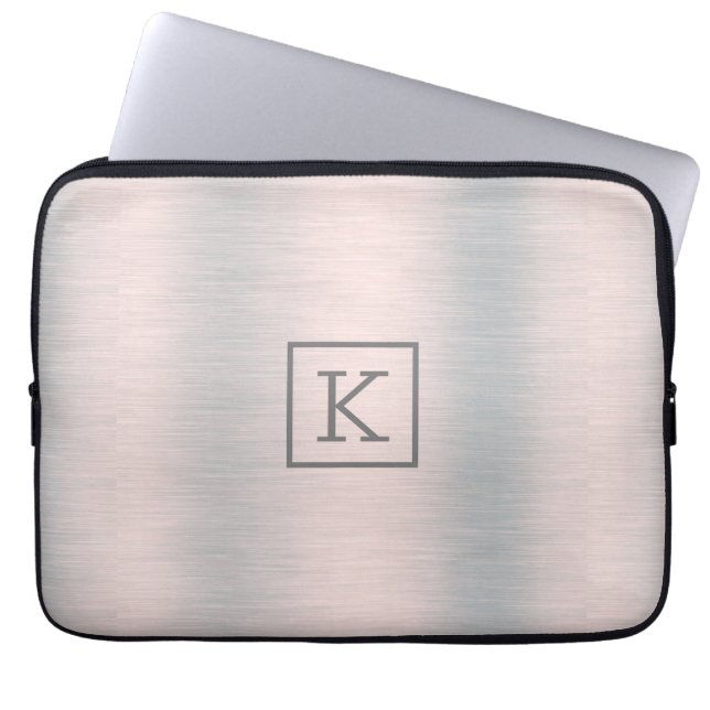 Metallic silver-gray brushed aluminum look laptop sleeve (Front)