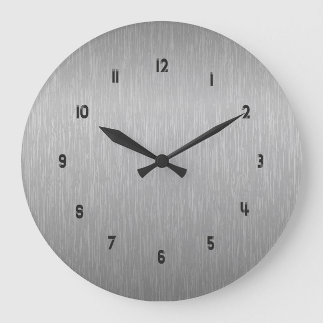 Metallic Silver Gray Brushed Aluminum Look Throw P Large Clock (Front)