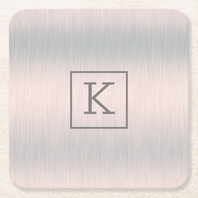 Metallic silver-gray brushed aluminum texture square paper coaster (Front)
