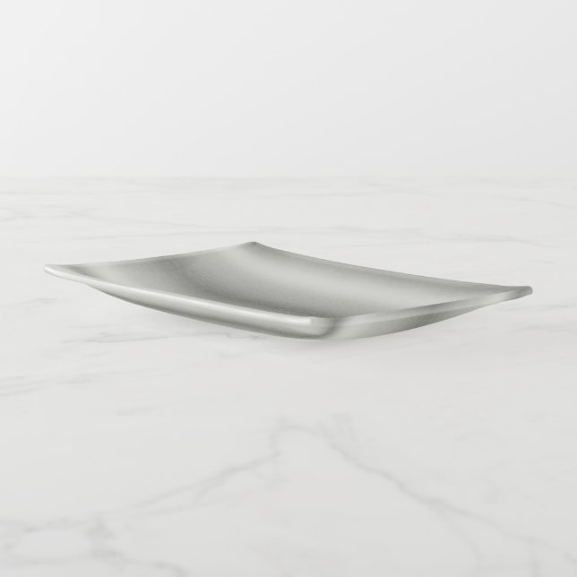 Metallic Silver Gray Brushed Aluminum  Trinket Tray (Angled)