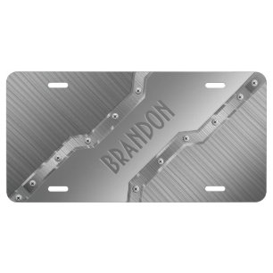 Metallic Silver Gray Brushed Metal Look 2 Monogram License Plate