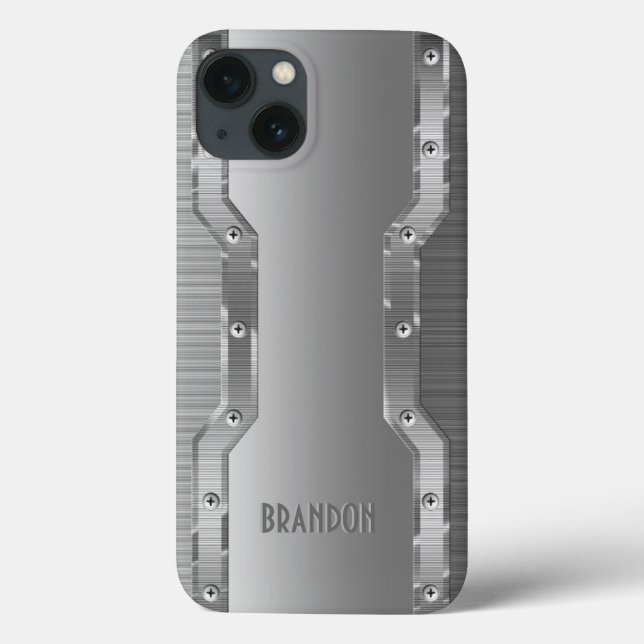 Metallic Silver Gray Brushed Metal Look Monogram Case-Mate iPhone Case (Back)