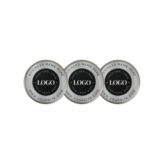 Metallic Silver Gray Custom Logo & Text Business Golf Ball Marker (3 Up)