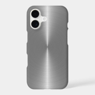 Metallic Silver-Gray Faux Stainless Steel Look iPhone 17 Case