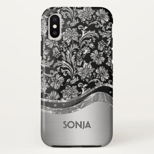 Metallic Silver_Gray Floral Damasks iPhone X Case