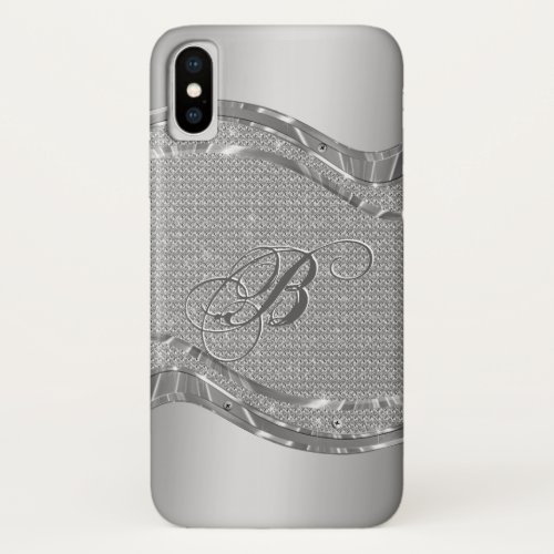 Metallic silver gray geoemetric design iPhone XS case