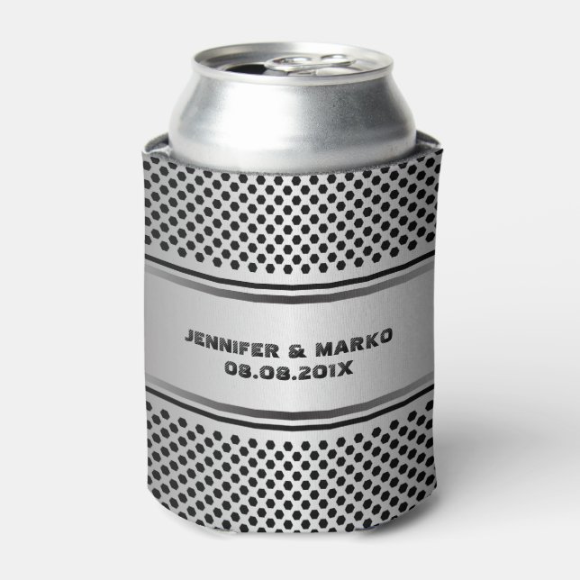 Metallic silver-gray geometric design can cooler (Can Front)