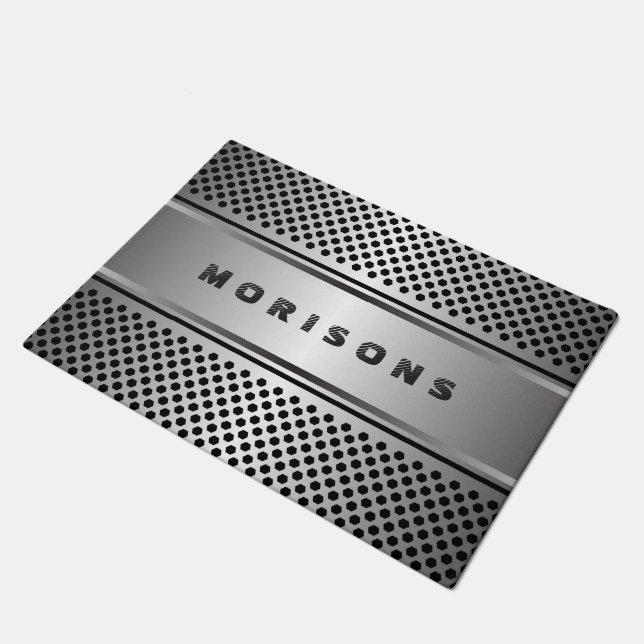 Metallic Silver-gray Geometric Design Doormat (Angled)