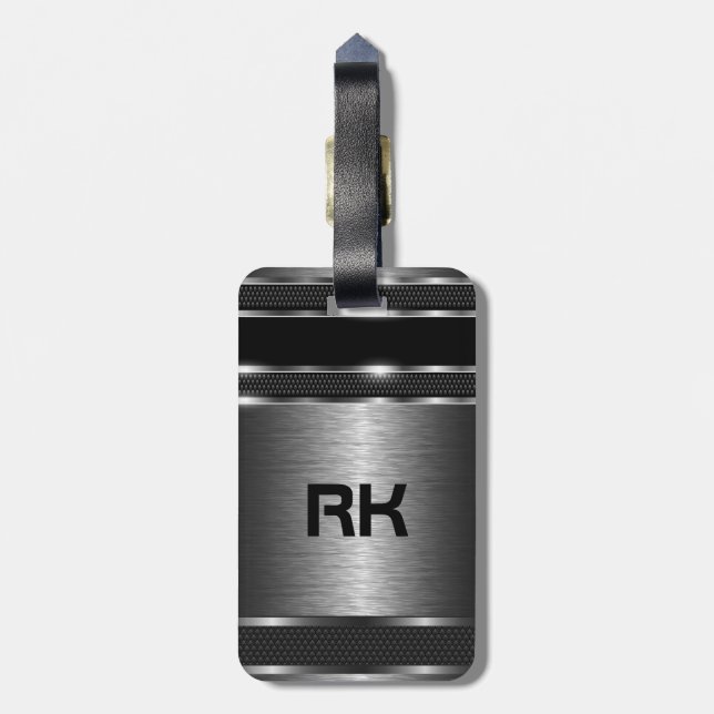 Metallic Silver Gray Modern Geometric Design Luggage Tag (Back Vertical)