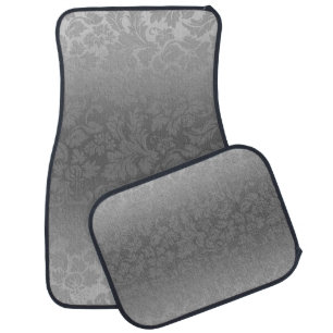 Metallic Silver Gray Monochromatic Floral Damasks Car Mat