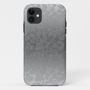 Metallic Silver Gray Monochromatic Floral Damasks iPhone 11 Case
