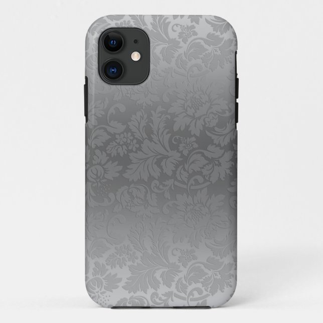 Metallic Silver Gray Monochromatic Floral Damasks Case-Mate iPhone Case (Back)