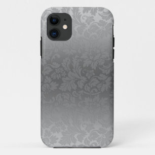 Metallic Silver Gray Monochromatic Floral Damasks iPhone 11 Case