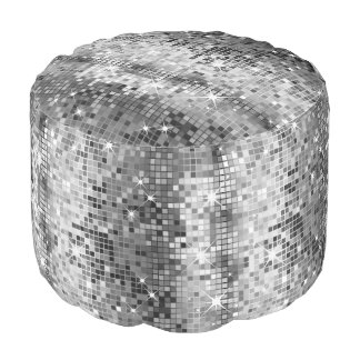Metallic Silver Gray Sequins Disco Glitter Pattern Pouf