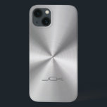 Metallic Silver-Gray Stainless Steel Look iPhone 13 Case<br><div class="desc">Silver tones shiny metallic design with stainless steel look (illustration of metallic texture). In comes in many different shades of gray to shiny black. Not real metal but image of it. Simple and elegant with modern 3 initials customizable monogram. If you need any help customizing any of my designs, contact...</div>