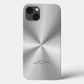 Metallic Silver-Gray Stainless Steel Look iPhone 13 Case