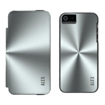 Metallic Silver-Gray Stainless-Steel Look iPhone SE/5/5s Wallet Case