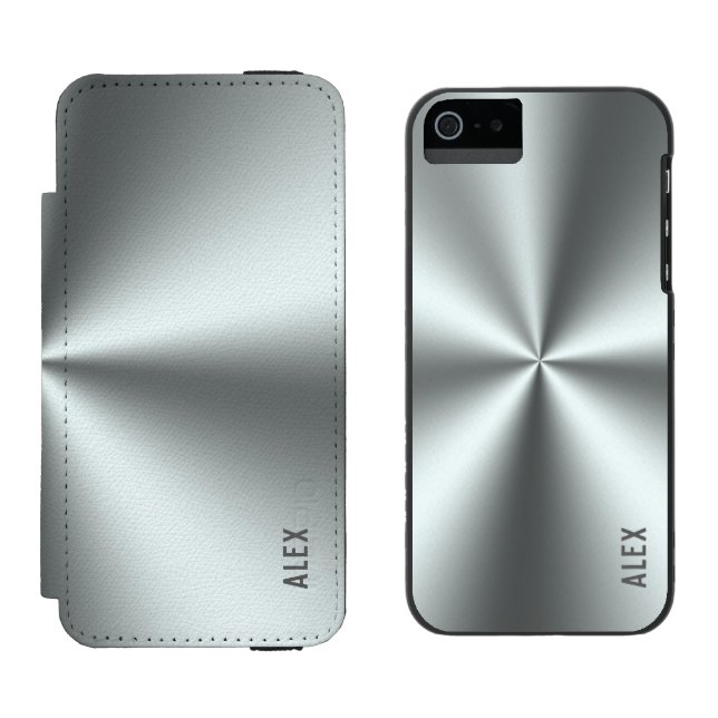 Metallic Silver-Gray Stainless-Steel Look Incipio iPhone Wallet Case (Side by Side)