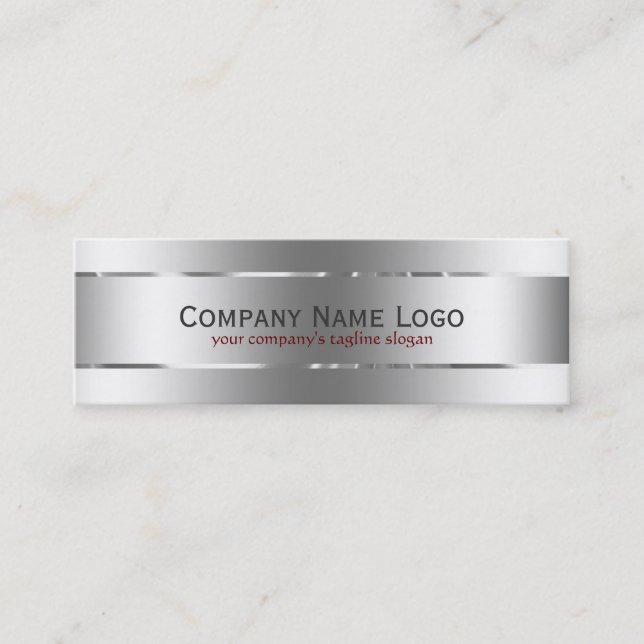 Metallic Silver Gray Stainless Steel Look Mini Business Card (Front)
