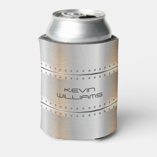 Metallic silver-gray stripes can cooler (Can Back)