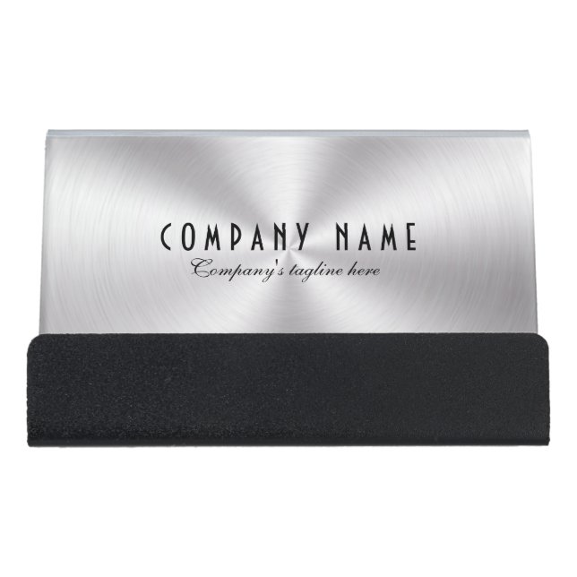 Metallic Silver Gray Texture Desk Business Card Holder (Front)