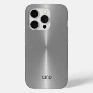 Metallic Silver Gray Texture Stainless Steel Look iPhone 15 Pro Case