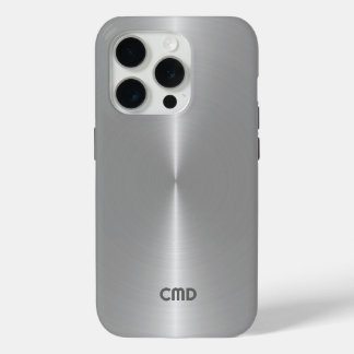 Metallic Silver Gray Texture Stainless Steel Look iPhone 15 Pro Case
